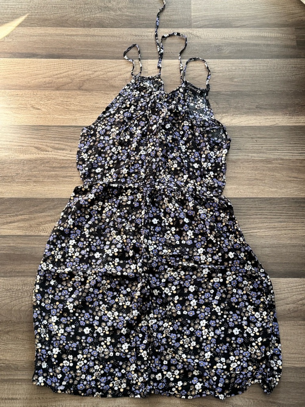 Forever 21 Black Floral Mini Dress with Purple & White Flowers